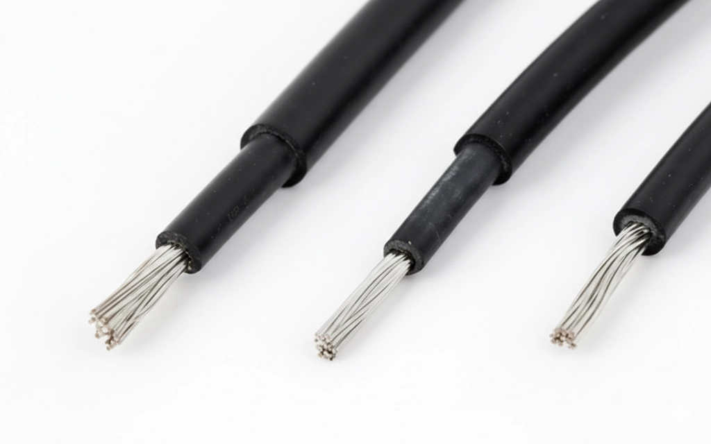 تصویر نزدیک از دو کابل سایز 4 و 6 خورشیدی جهت مقایسه